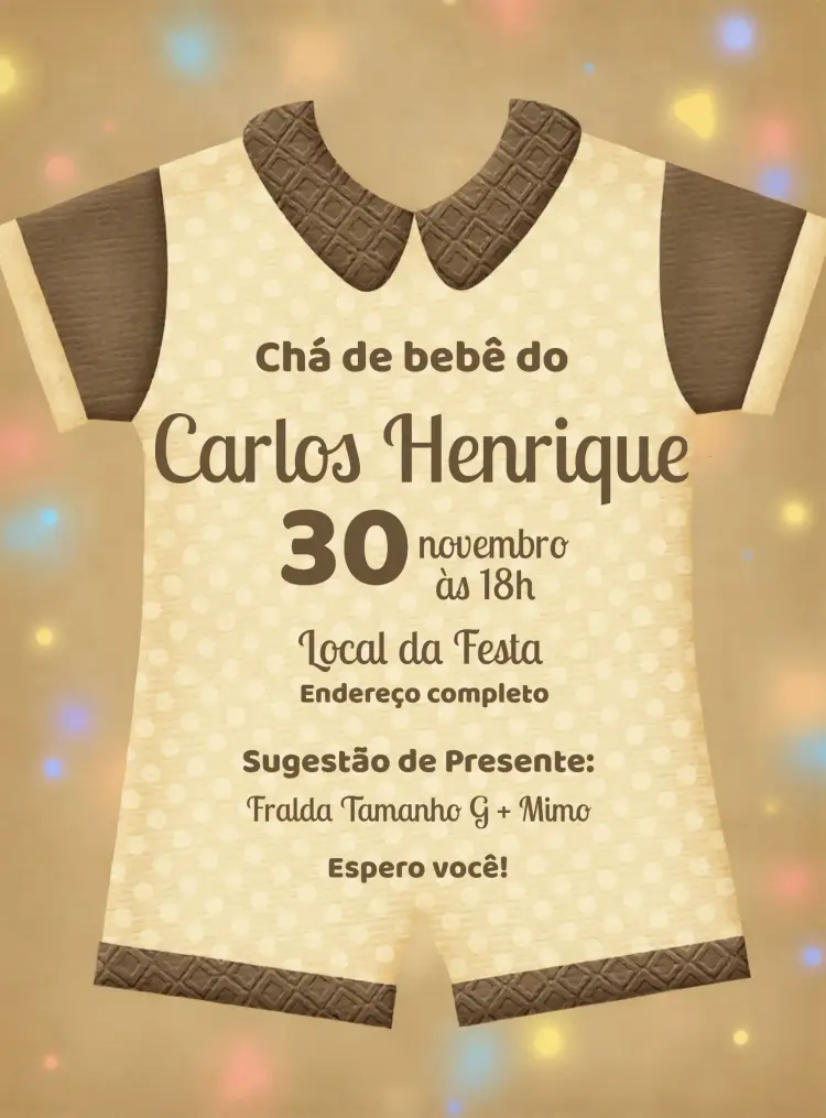 Convite Chá De Bebê Roupinha Neném