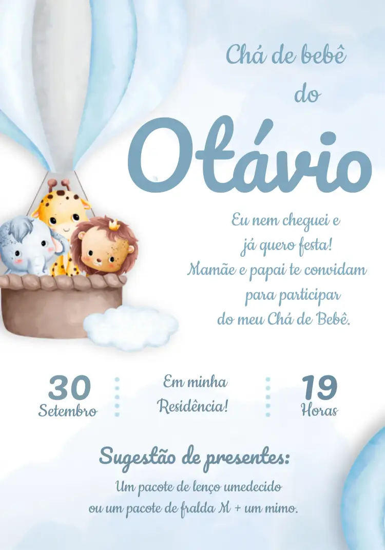 Convite Chá De Bebê Safari Animais