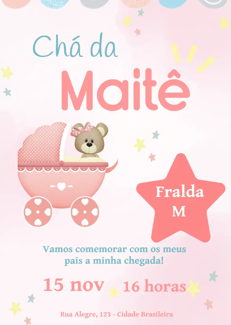 Convite Chá De Bebê Ursinha Presentes