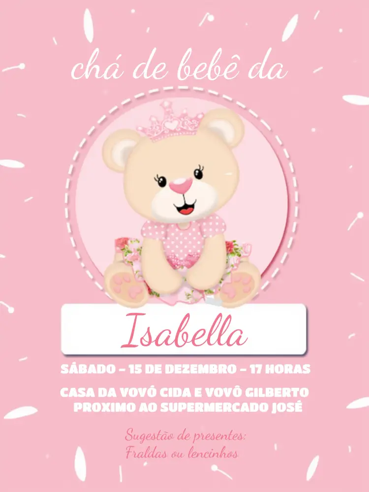Convite Chá De Bebê Ursinha Princesa Rosa