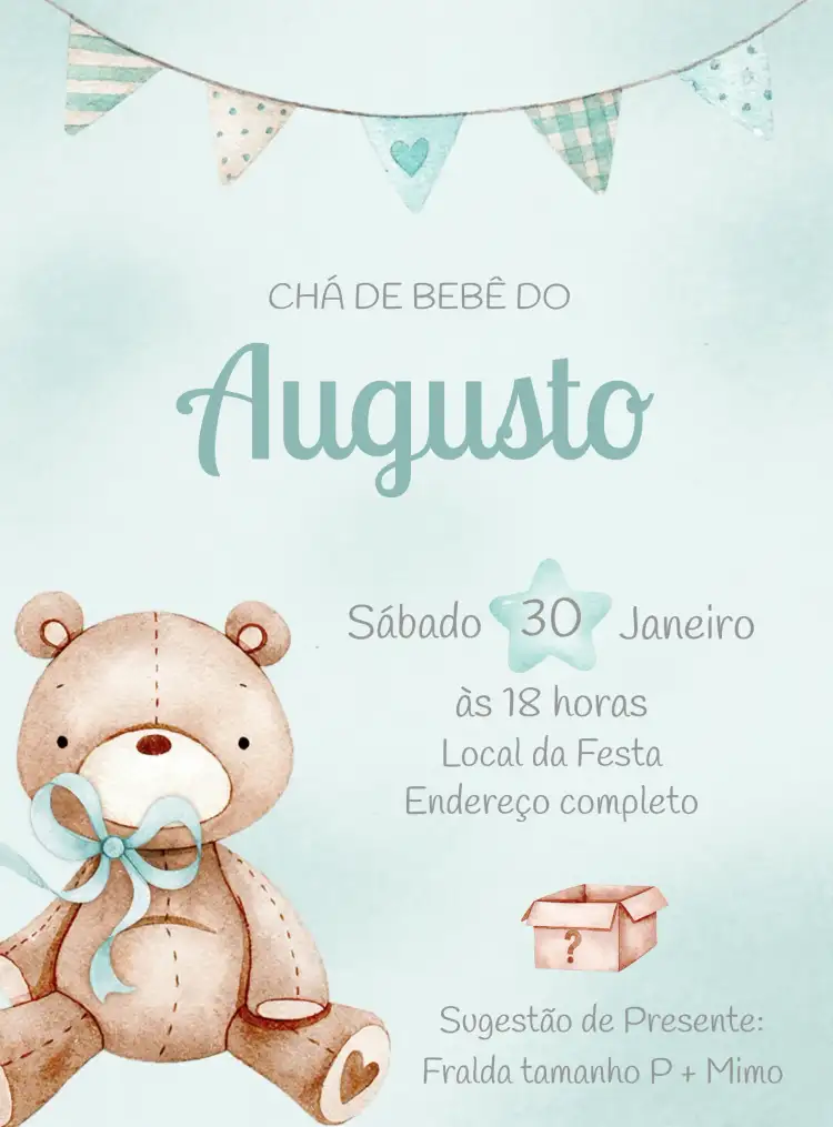 Chá De Bebê Ursinho Aquarela Verde