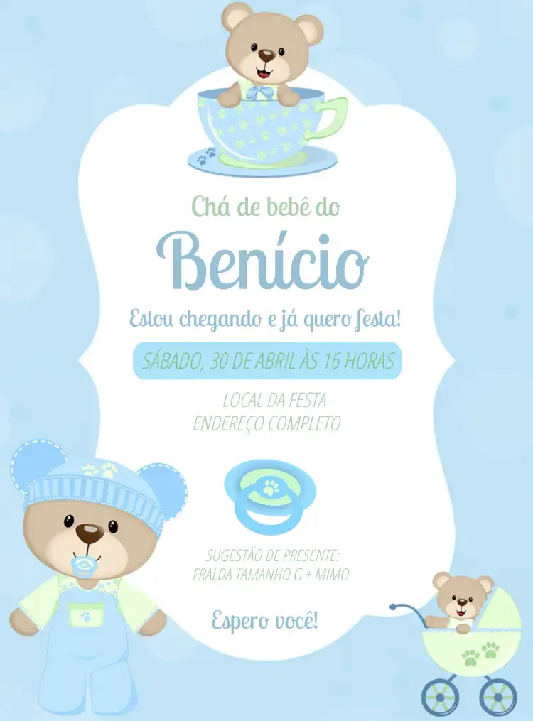 Chá De Bebê Ursinho Azul