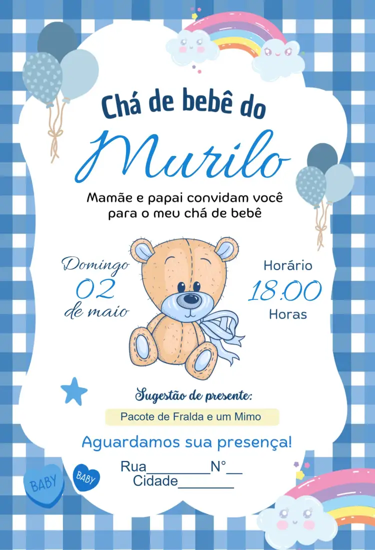 Convite Chá de bebe - ursinho – tema Chá de Fraldas ursinho, pastel, diversão infantil, ilustrações fofas, temas de bebê, cores suaves