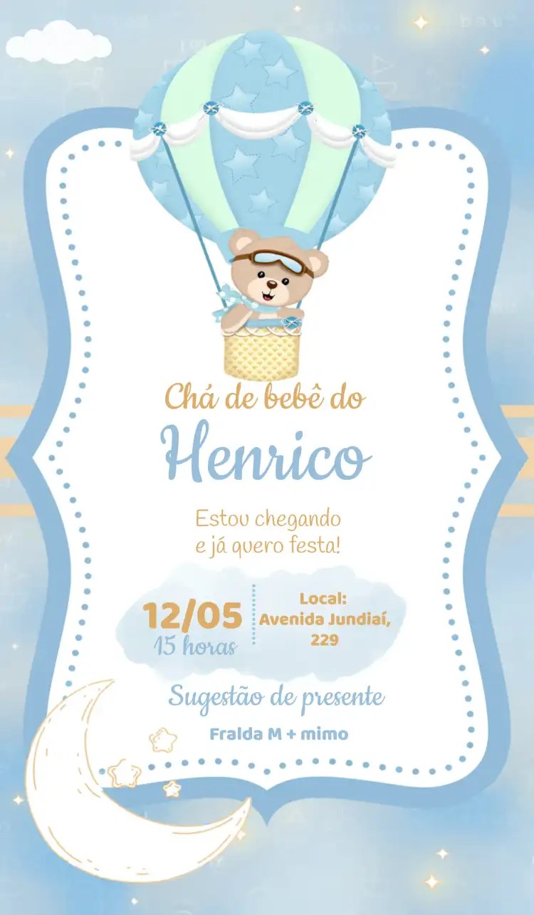 Chá De Bebê Ursinho Baloeiro Azul Balão