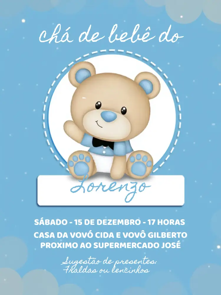 Convite Chá De Bebê Ursinho Branco