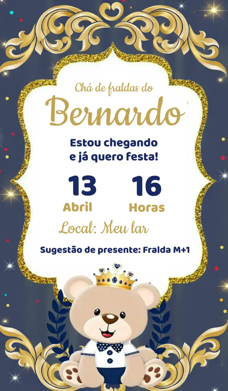 Chá De Bebê Ursinho Príncipe Azul E Doourado Fraldas