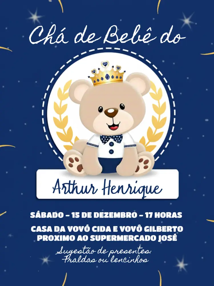 Convite Chá De Bebê Ursinho Príncipe Principe