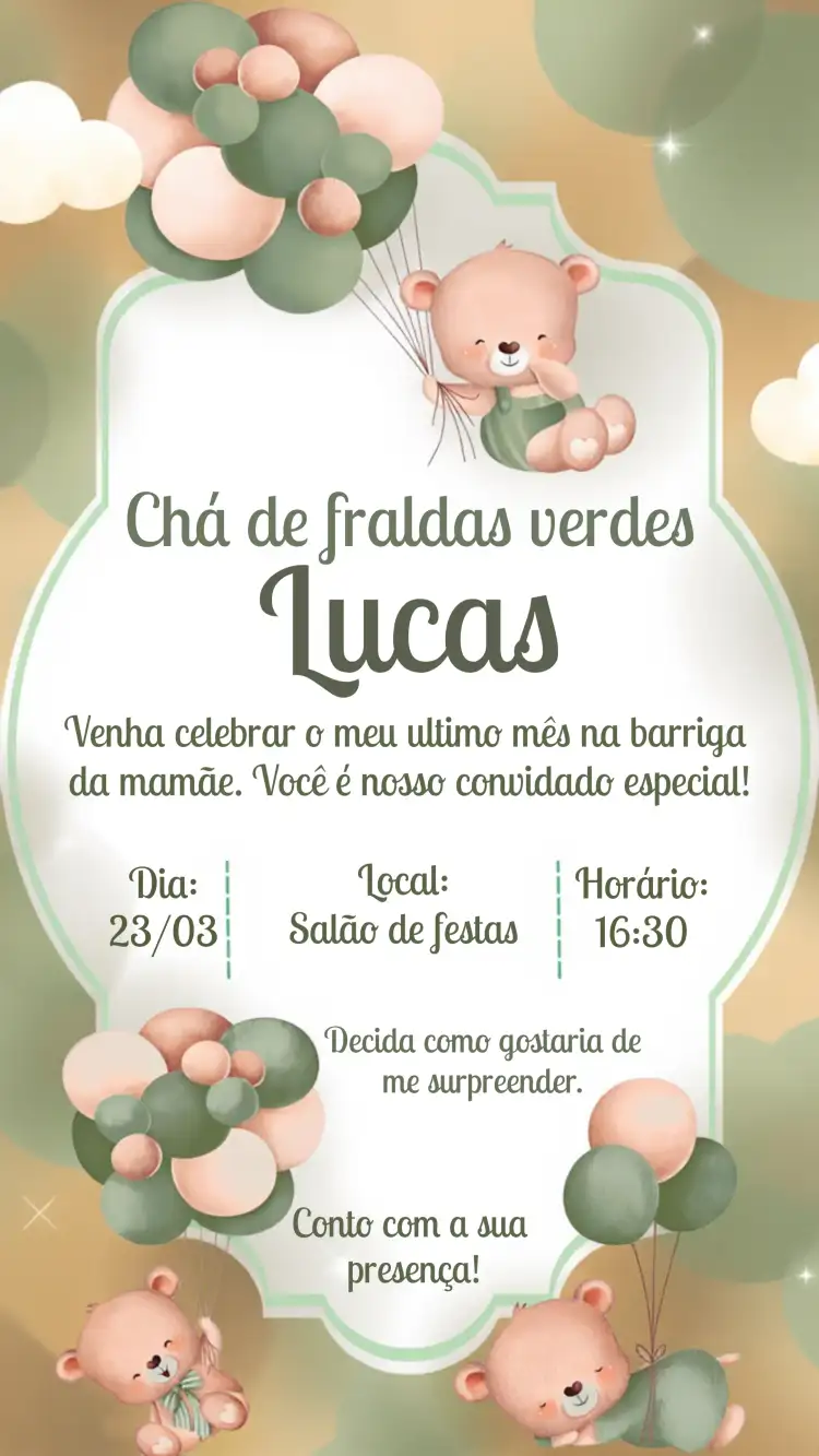 Chá De Bebê Ursinho Verde