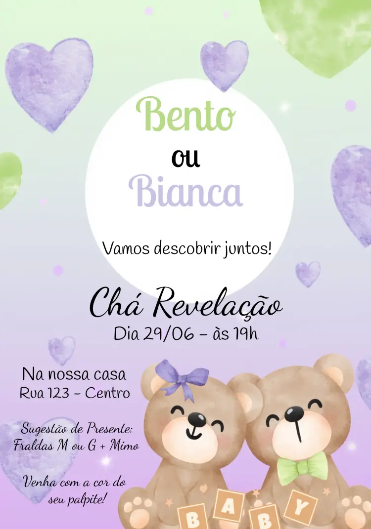 Convite Chá De Bebê Ursinhos Nuvem
