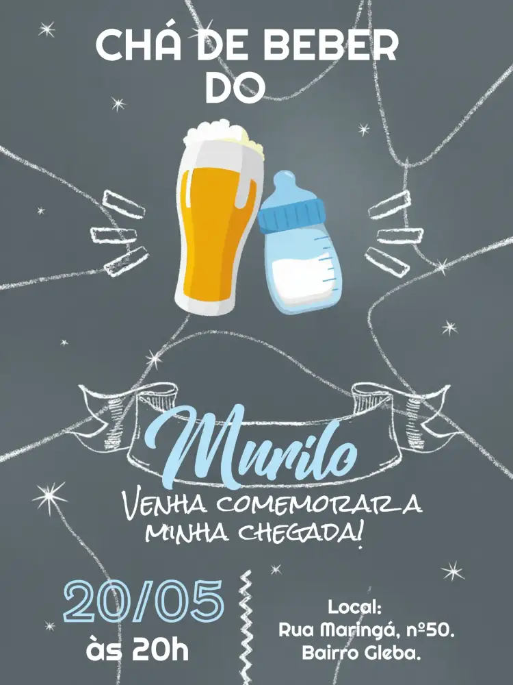 Convite Chá De Beber Quadro Negro Fralda – tema Mais pesquisados quadro negro, azul e branco, divertido, moderno, infantil