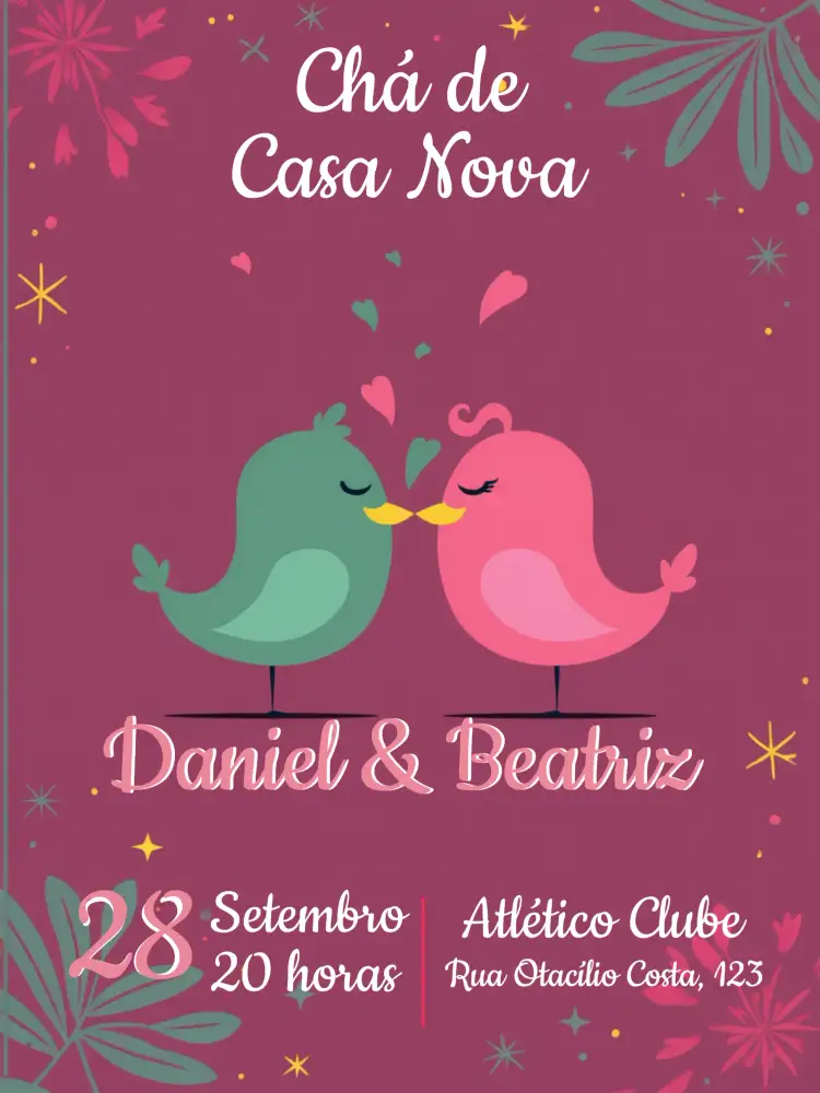 Convite Chá De Casa Nova Amigas – tema Chá de Panela rosa, delicado, moderno, floral, aconchegante, divertido