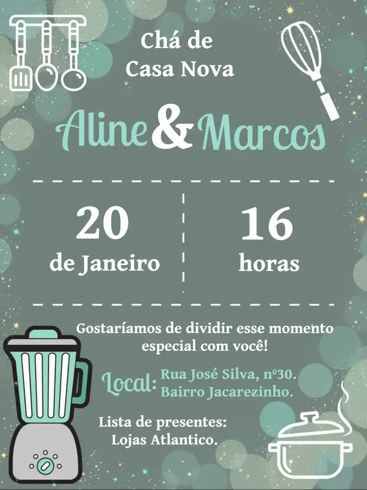 Convite Chá De Casa Nova Concha editável e personalizável