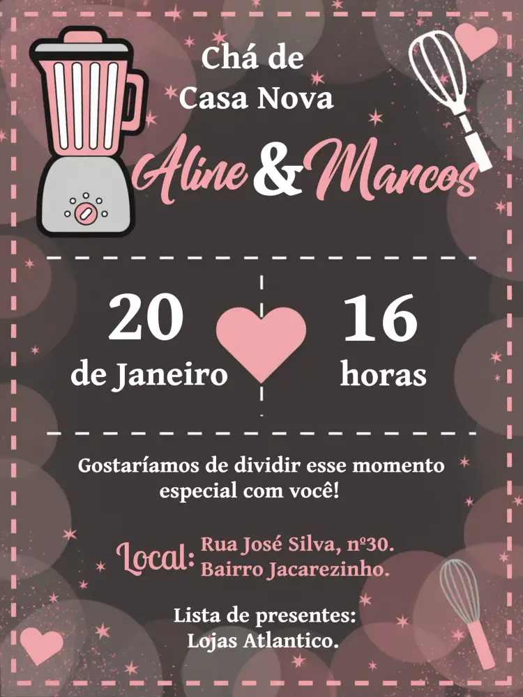Convite Chá De Casa Nova Espátula editável e personalizável