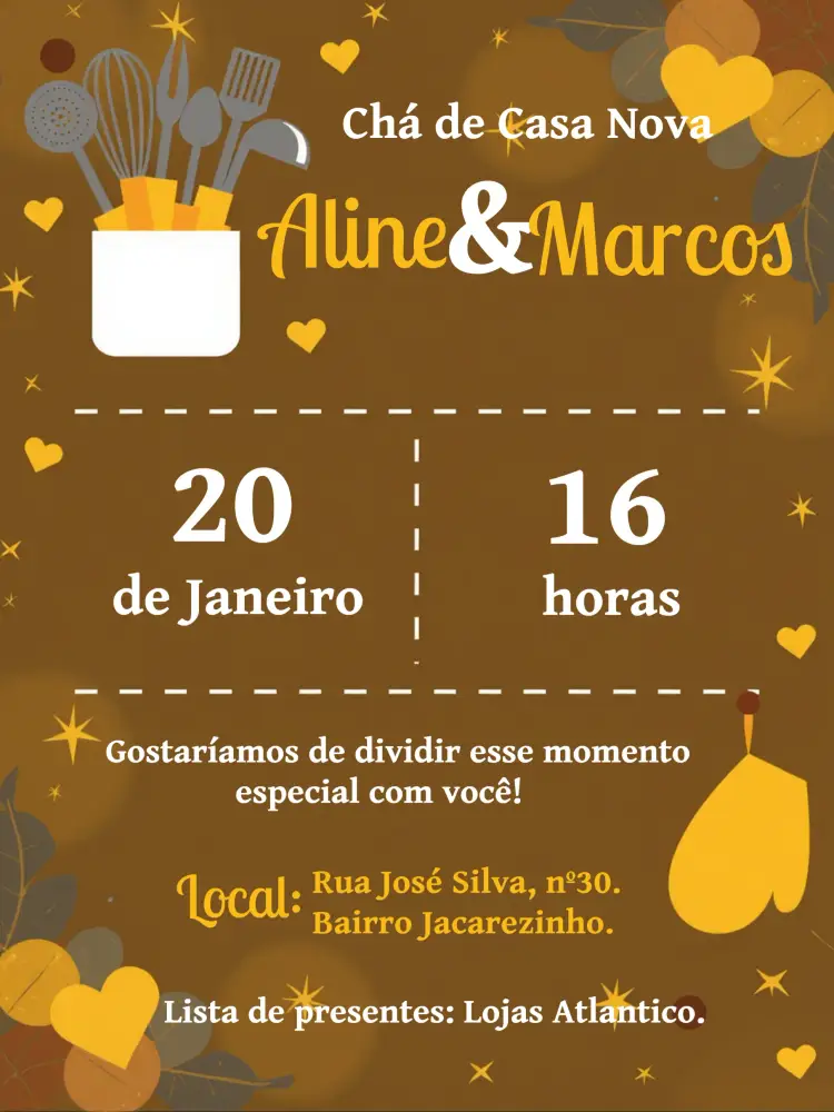 Convite Chá De Casa Nova Fouet editável e personalizável