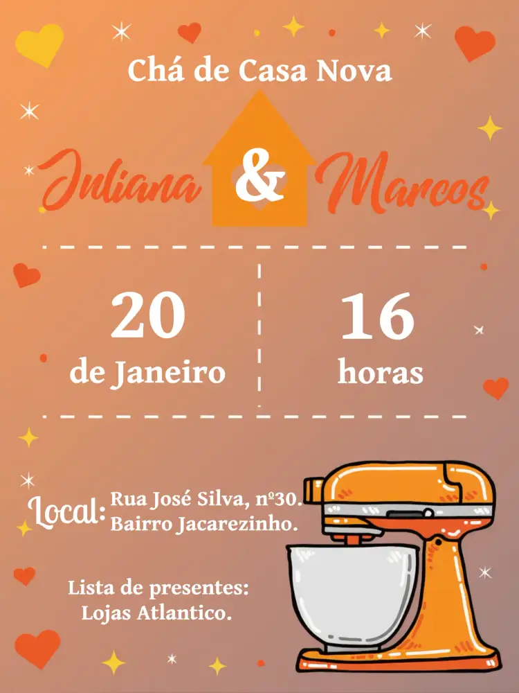 Convite Chá De Casa Nova Itens editável e personalizável