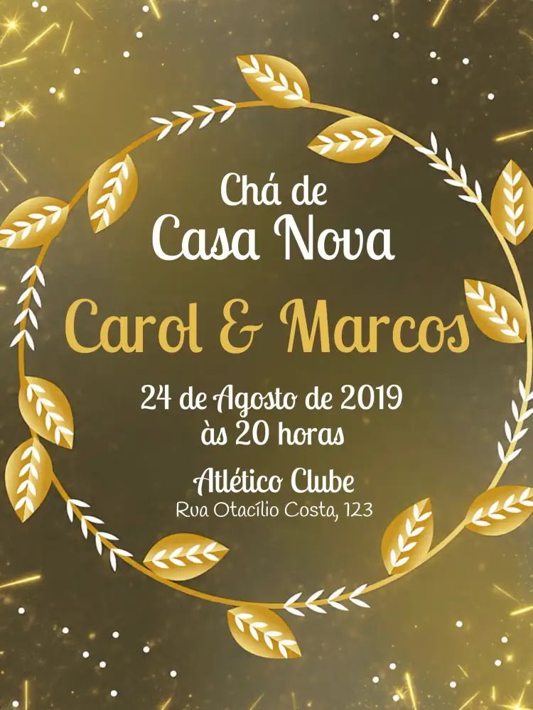 Convite Chá De Casa Nova Preto – tema Chá de Panela preto e dourado, moderno, elegante, minimalista, floral, contemporâneo