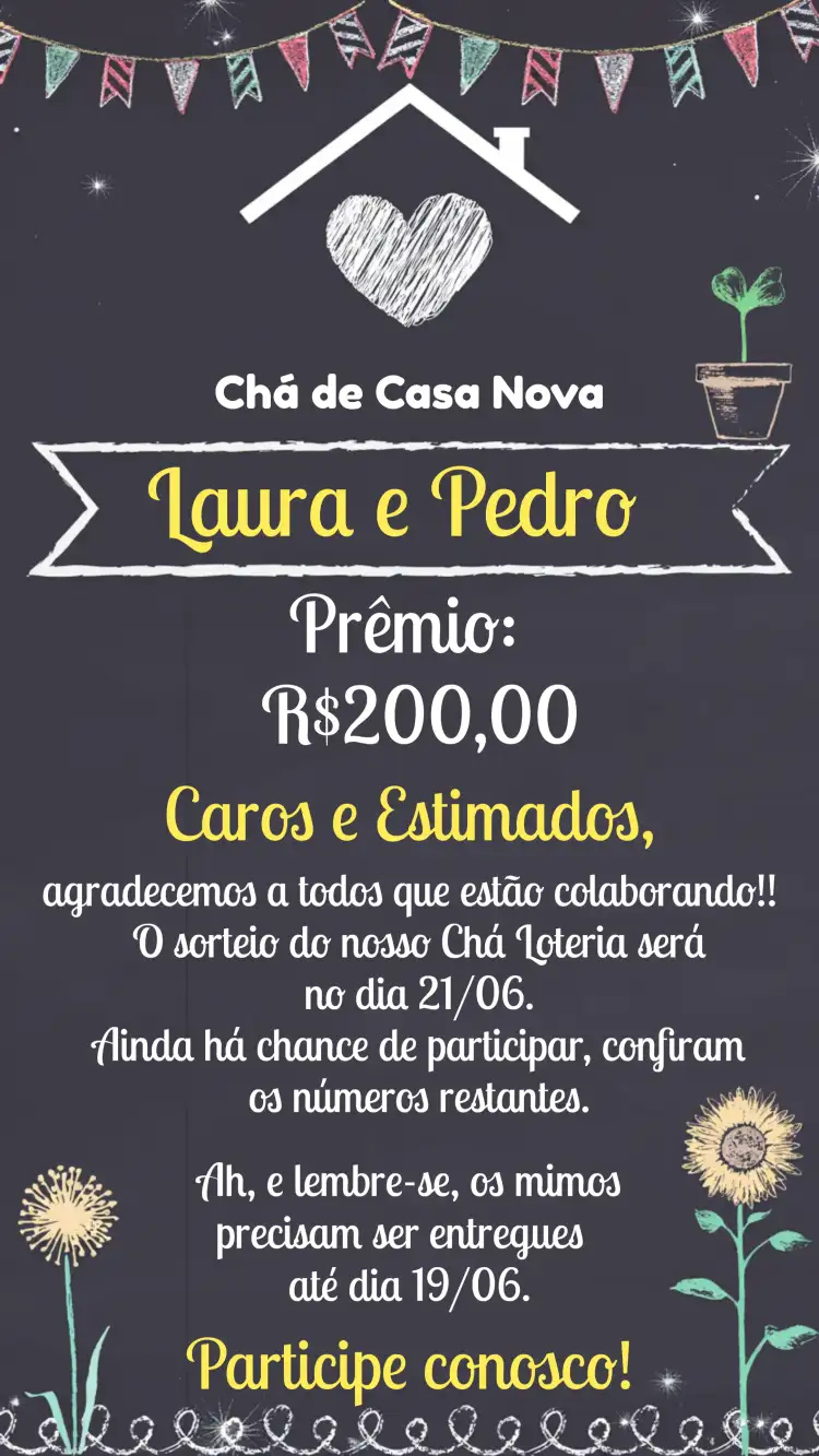 Chá De Casa Nova Quadro Negro Giz Cinza