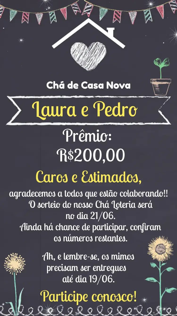 Convite Chá De Casa Nova Quadro Negro Giz Cinza editável e personalizável