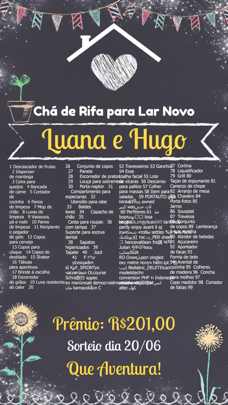 Convite Chá De Casa Nova Quadro Negro Giz Rifa editável e personalizável