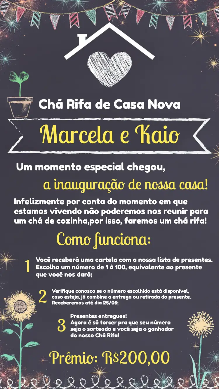 Convite Chá De Casa Nova Quadro Negro Giz Verde editável e personalizável
