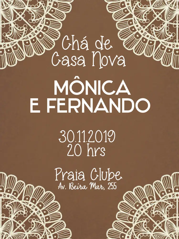 Convite Chá De Casa Nova Renda – tema Chá de Panela elegante, delicado, minimalista, rústico, moderno, vintage