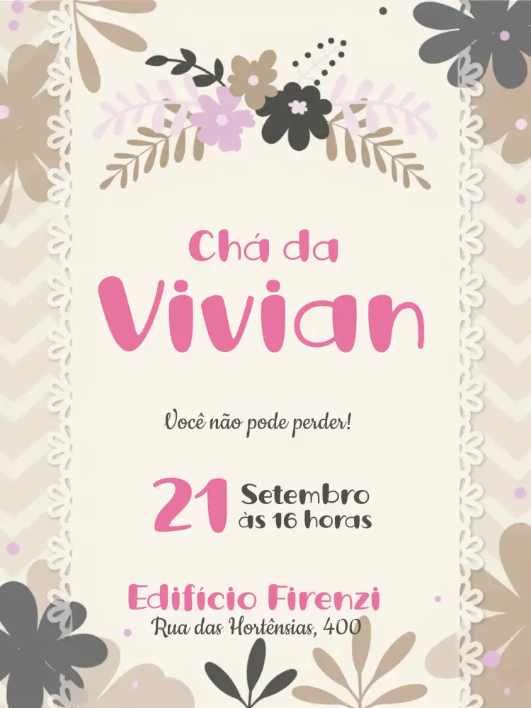 Convite Chá De Casa Nova Rosa – tema Chá de Panela floral, delicado, rosa, moderno, feminino, romântico