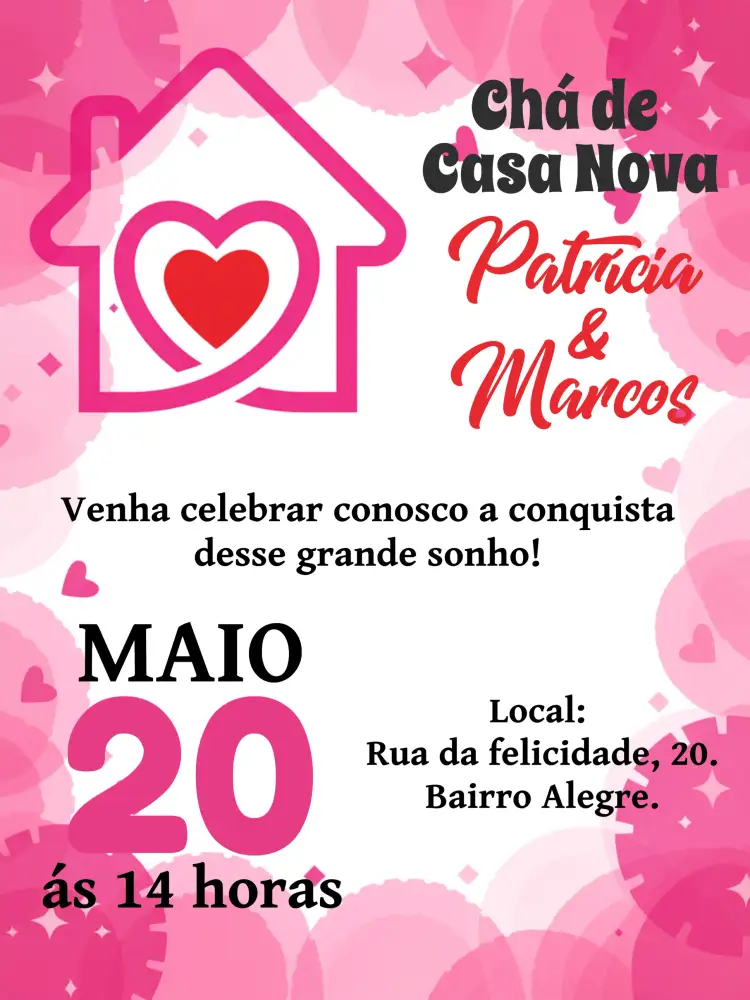 Convite Chá De Casa Nova Rosa – tema Chá de Panela rosa, romântico, delicado, moderno, casal, minimalista