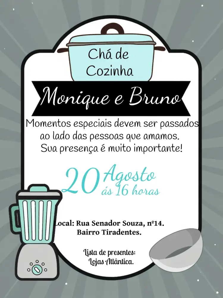 Convite Chá De Cozinha Bowl – tema Chá de Panela moderno, minimalista, cozinha, azul, preto e branco, divertido