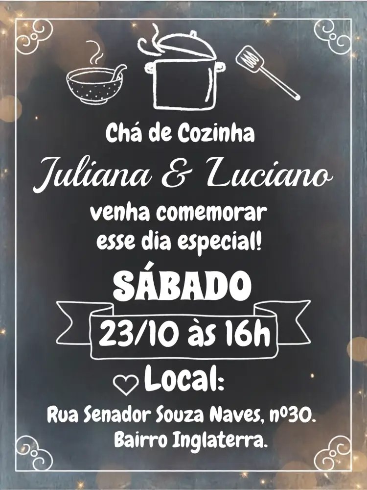 Convite Chá De Cozinha Chalkboard Branco – tema Chá de Panela chalkboard, moderno, elegante, clean, minimalista