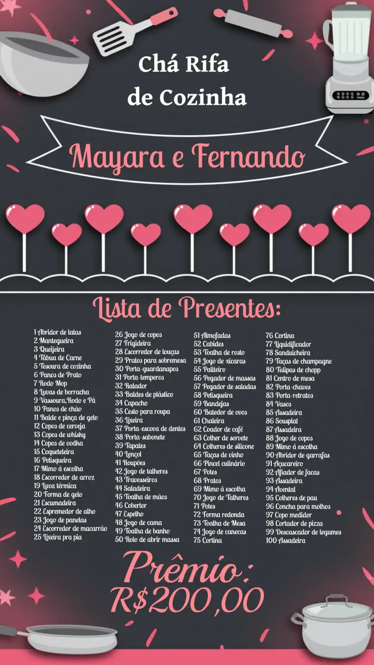 Convite Chá De Cozinha Corações Sugestões – tema Chá de Panela floral, moderno, minimalista, elegante, pastel, romântico