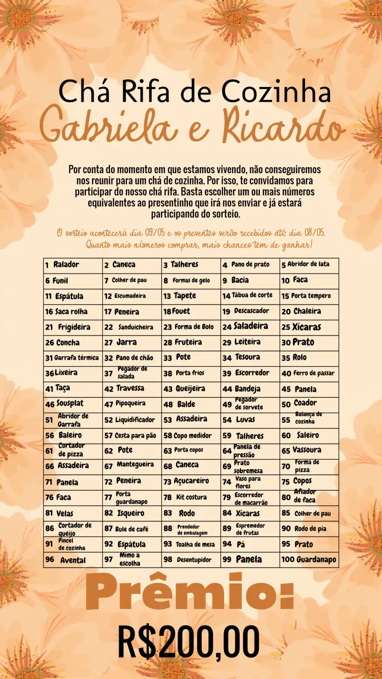 Convite Chá De Cozinha Floral Bege – tema Chá de Panela floral, neutro, elegante, moderno, claro, minimalista