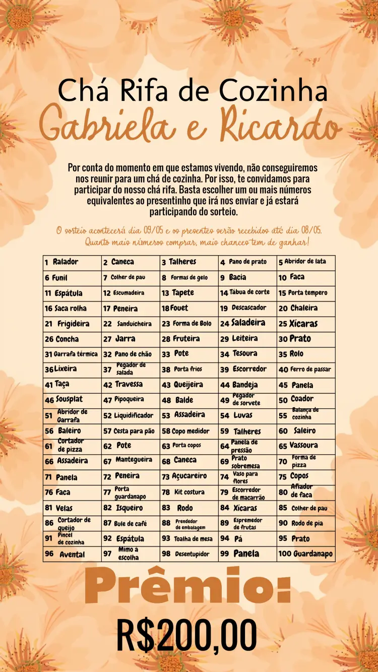 Convite Chá De Cozinha Floral Bege