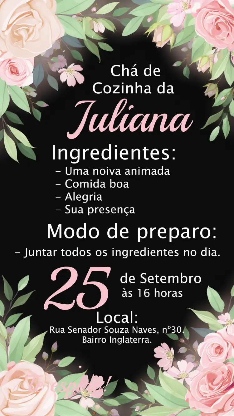 Convite Chá De Cozinha Floral Noivos – tema Chá de Panela floral, romântico, colorido, elegante, moderno