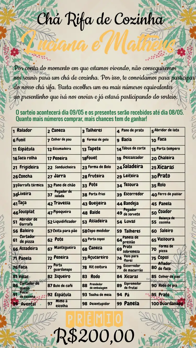 Convite Chá De Cozinha Floral Panela – tema Chá de Panela floral, moderno, colorido, alegre, elegante