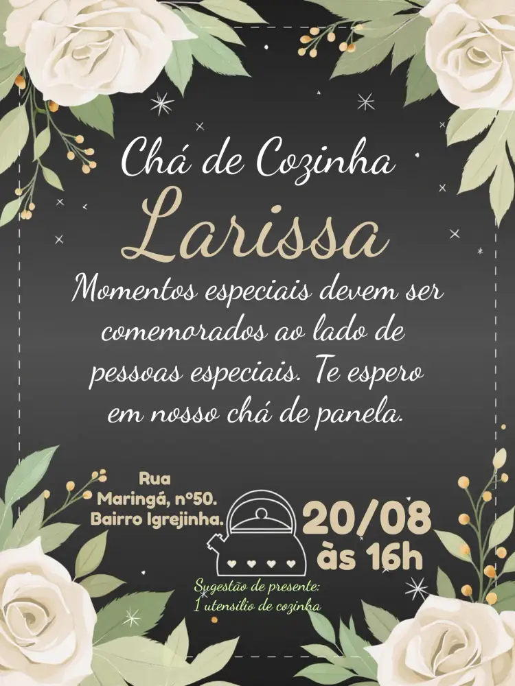 Convite Chá De Cozinha Floral Panela – tema Chá de Panela floral, elegante, minimalista, moderno, nude, vintage