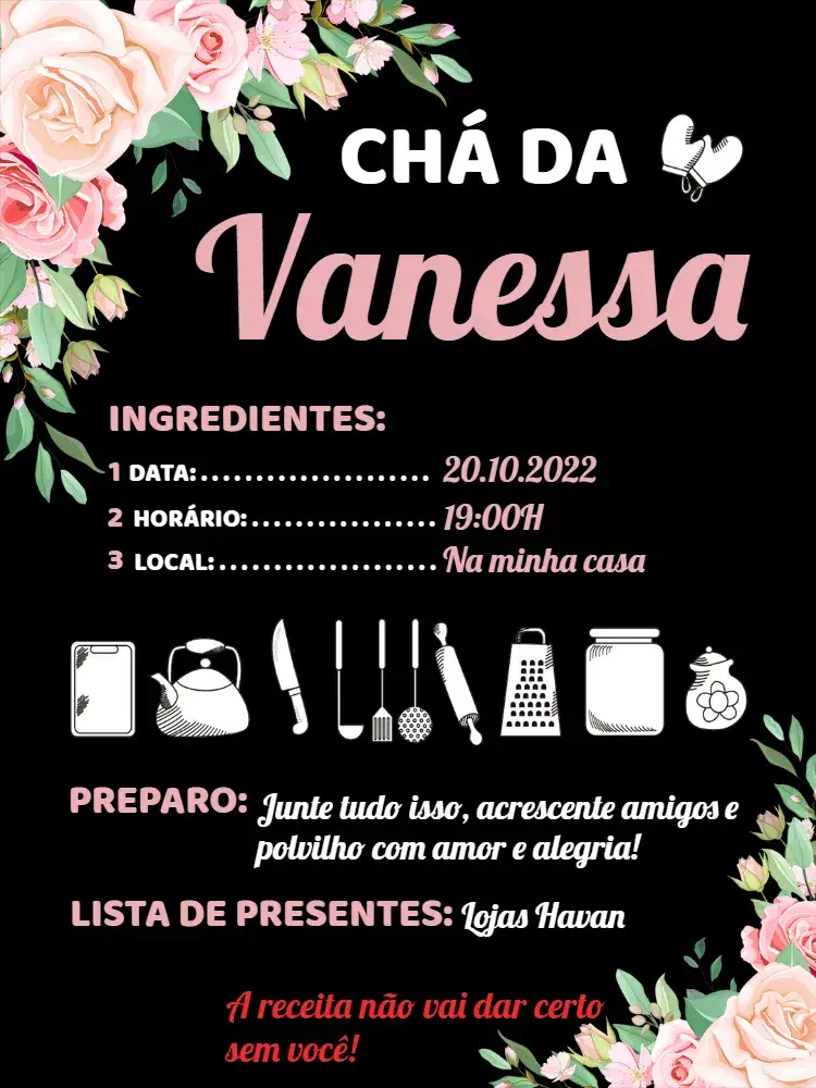 Convite Chá De Cozinha Panela – tema Chá de Panela rústico, moderno, vintage, minimalista, culinário