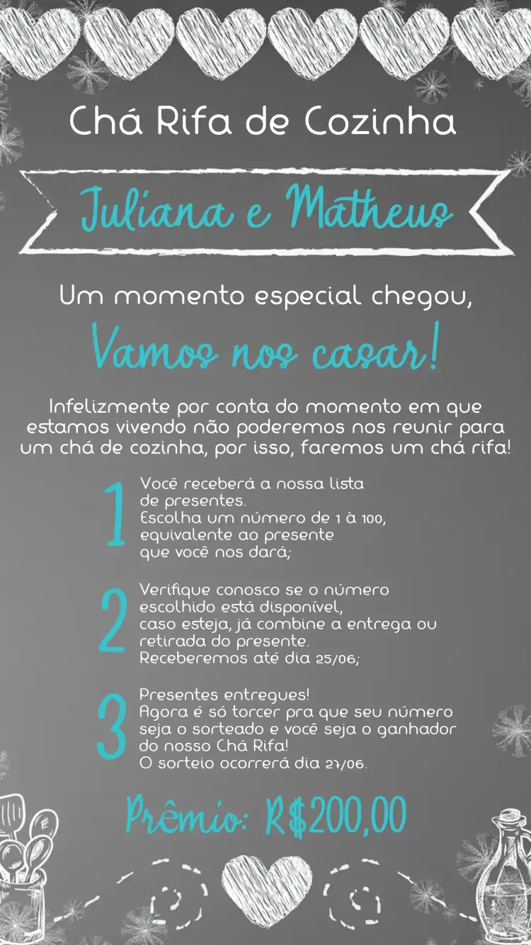 Convite Chá De Cozinha Quadro Negro Giz Cozinha/panela – tema Chá de Panela quadro negro, giz, rustico, moderno, azul e branco, cozinha