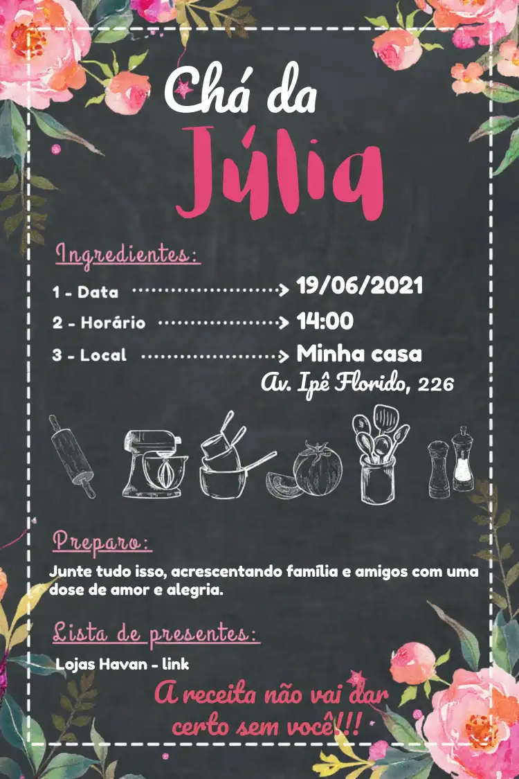 Chá De Cozinha Quadro Negro Giz Panela