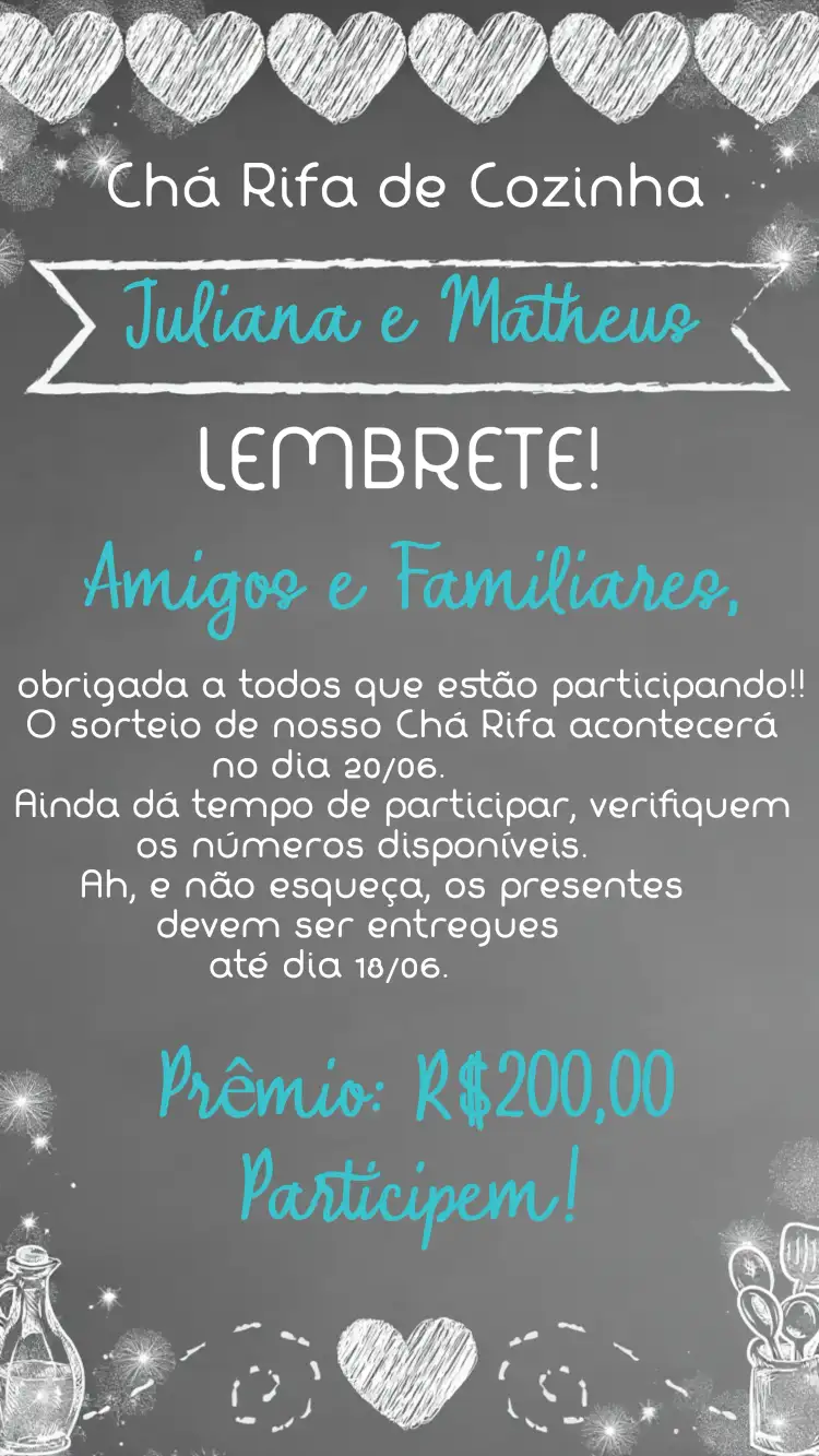 Chá De Cozinha Quadro Negro Giz Rifa