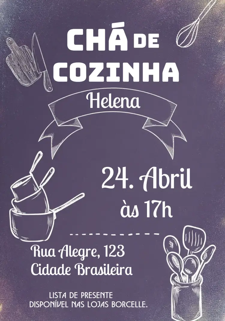 Convite Chá De Cozinha Quadro Negro Lista – tema Chá de Panela quadro negro, vintage, minimalista, aconchegante, estilo rústico