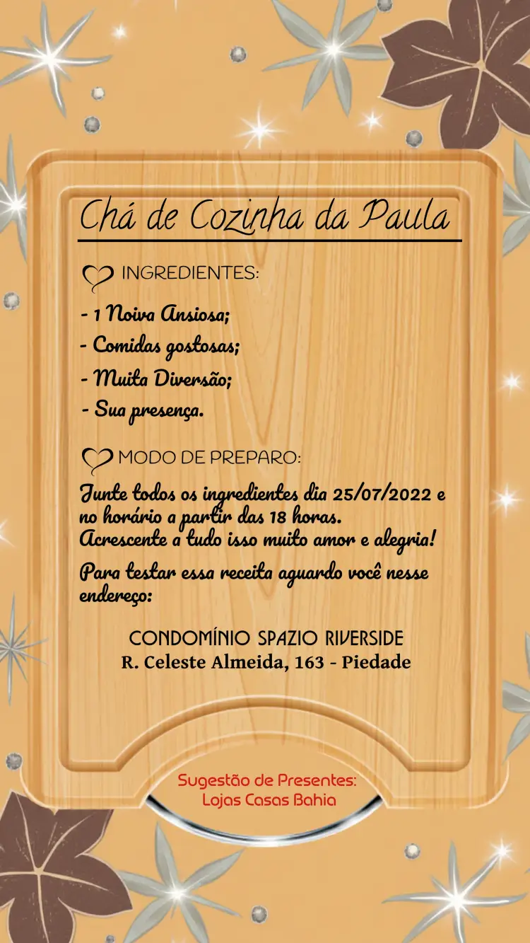 Convite Chá De Cozinha Tábua