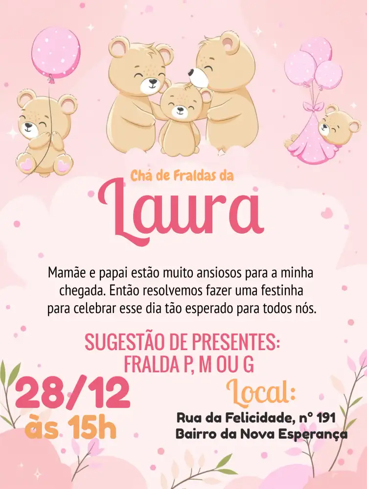 Chá De Fralda Ursinha Baloeira Rosa