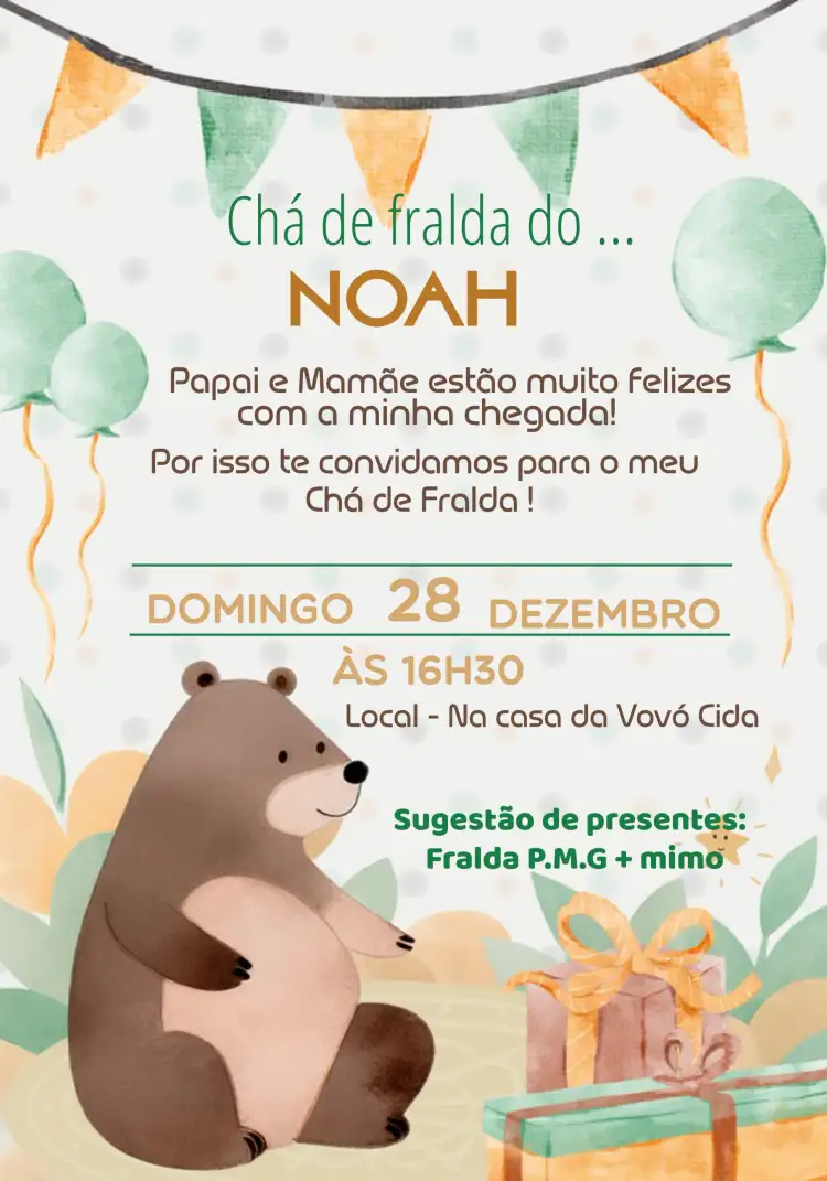 Chá De Fralda Ursinho Fraldas
