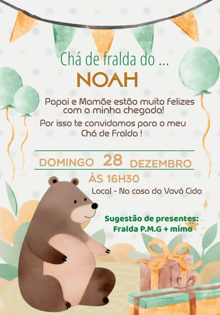 Convite Chá De Fralda Ursinho Fraldas