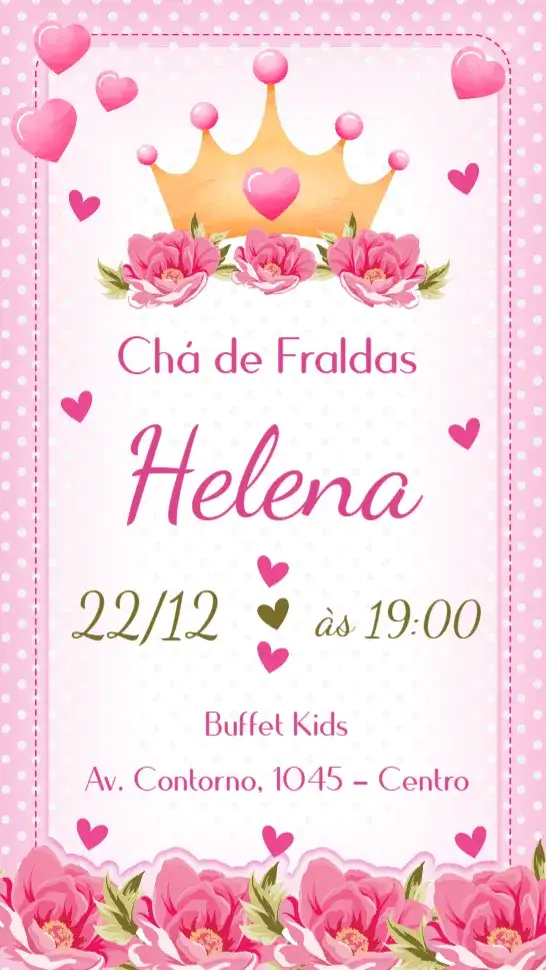 Convite Chá de Fraldas – tema Chá de Fraldas rosa, floral, lúdico, delicado, moderno