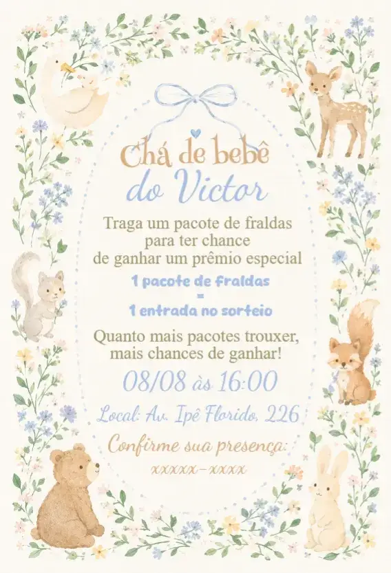 Invitation Forest Animals Baby Shower – Diaper Shower theme forest animals, soft colors, fun illustrations, nature, playful style