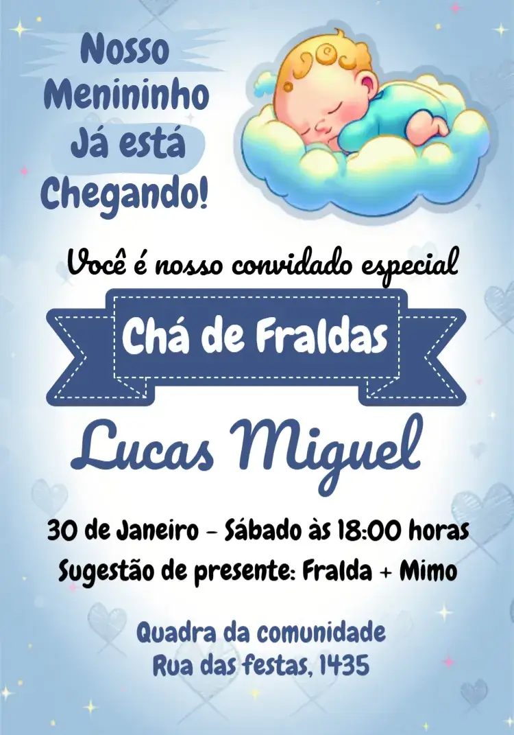 Convite Chá De Fraldas Anjinho Baby