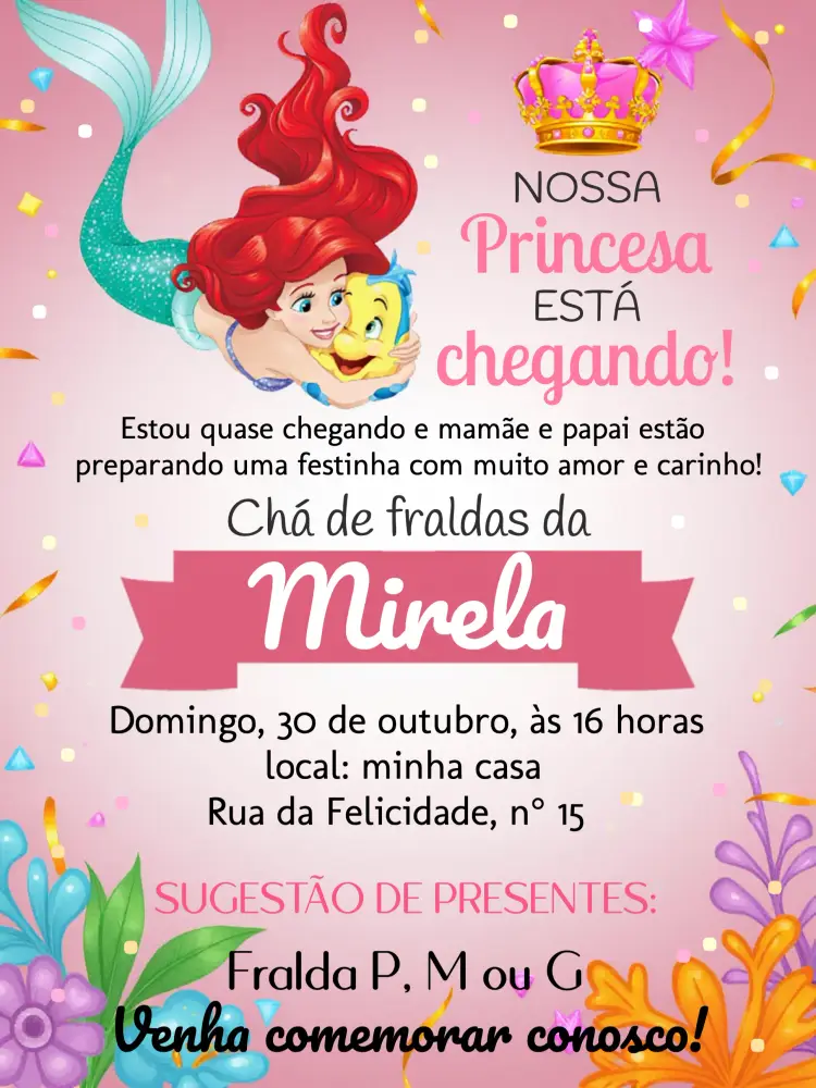 Convite Chá De Fraldas Ariel Realeza