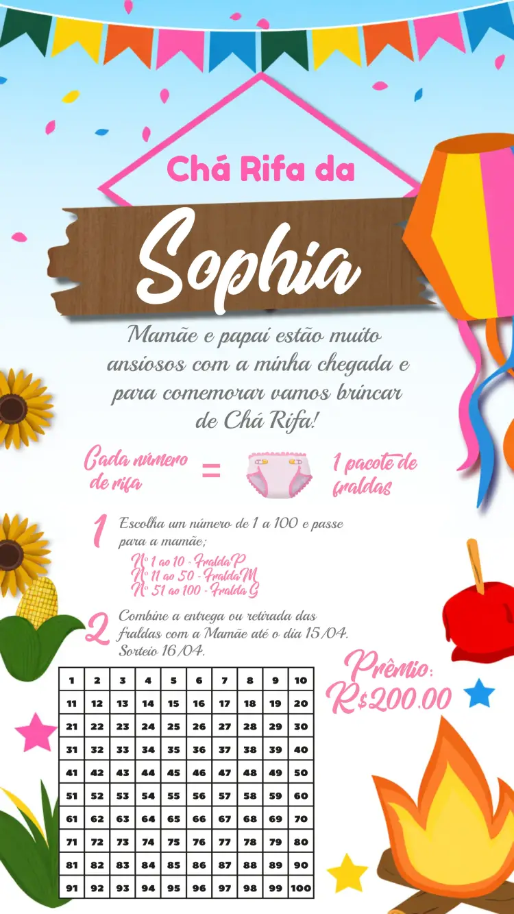 Convite Chá De Fraldas Arraiá Festa Junina /