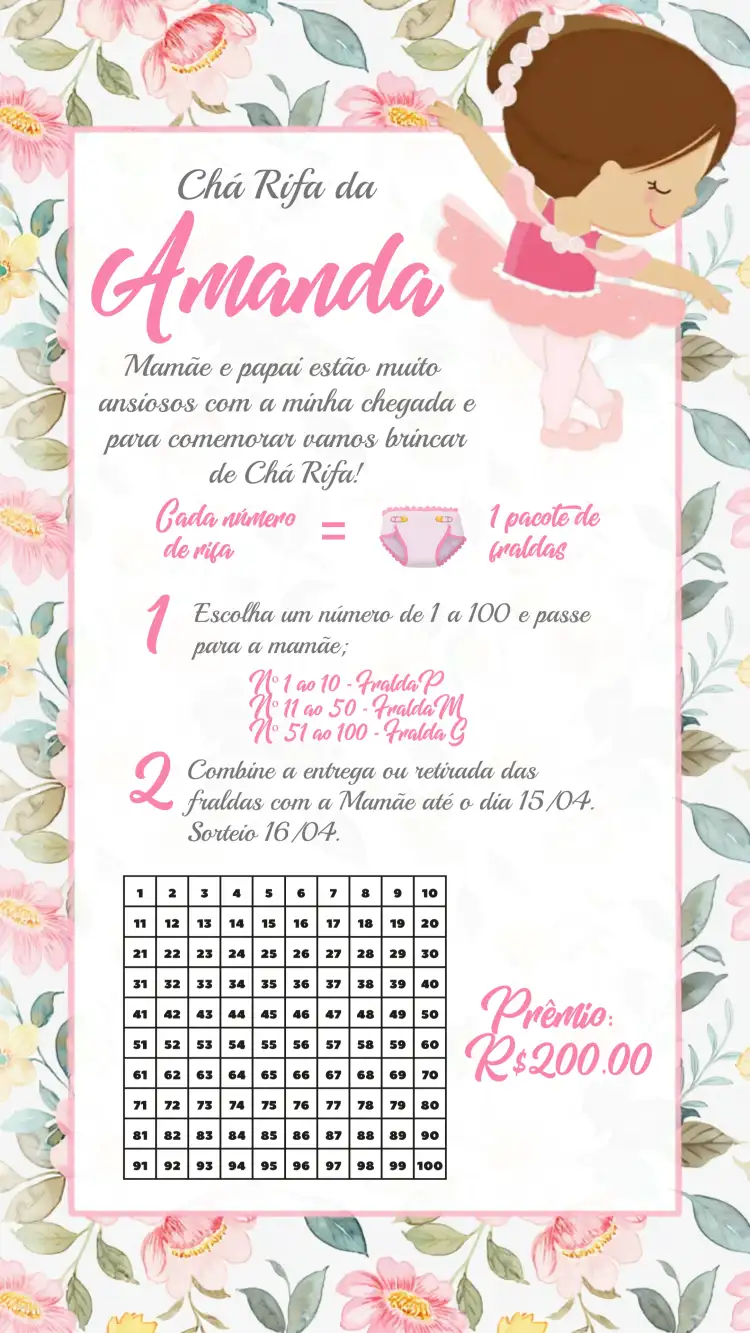 Chá De Fraldas Bailarina Rifa